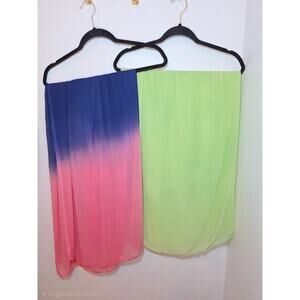 Lot of 2 Vibrant Blue Pink Ombre Lime Green Scarf Lightweight Sheer Large Long